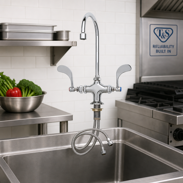 Product image #2 for T&S Brass B-0309 Double Pantry Mixing Faucet with Swivel Gooseneck and Wrist-Action Handles