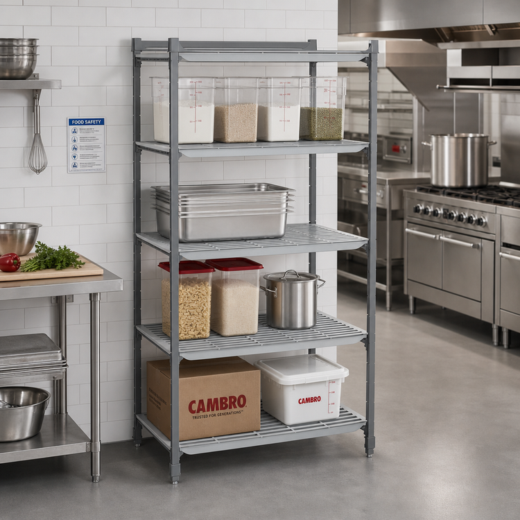 Product image #2 for Cambro Camshelving Basics Plus 36"W x 24"D x 84"H 4-Tier Vented Stationary Starter Unit, Brushed Graphite