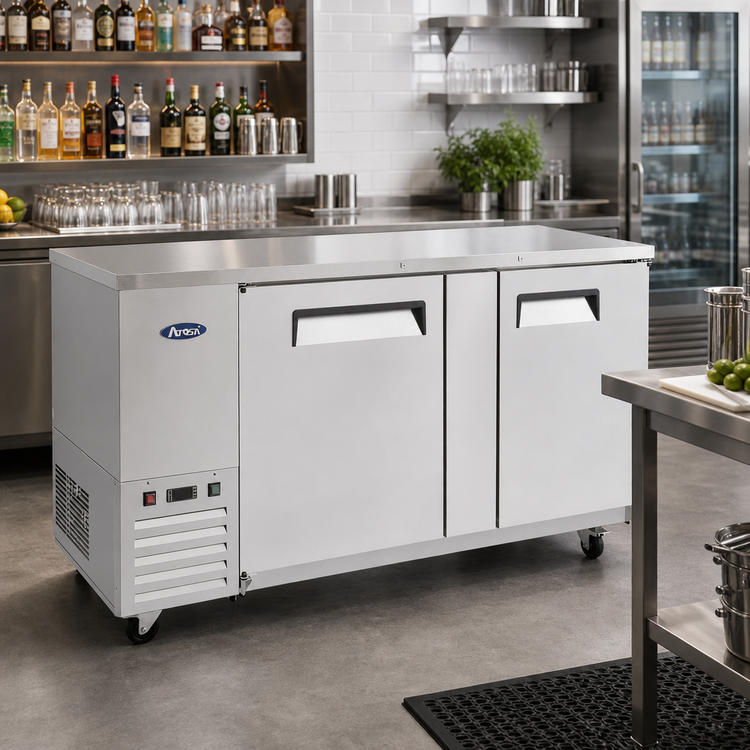 Product image #2 for Atosa 68-Inch Shallow Depth Two-Section Back Bar Cooler with Locking Solid Doors and Stainless Steel Top