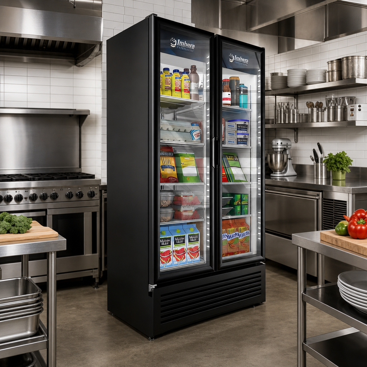 Product image #2 for Elite Series 26.7 Cu. Ft. Two-Section Reach-In Glass Door Refrigerated Display Merchandiser
