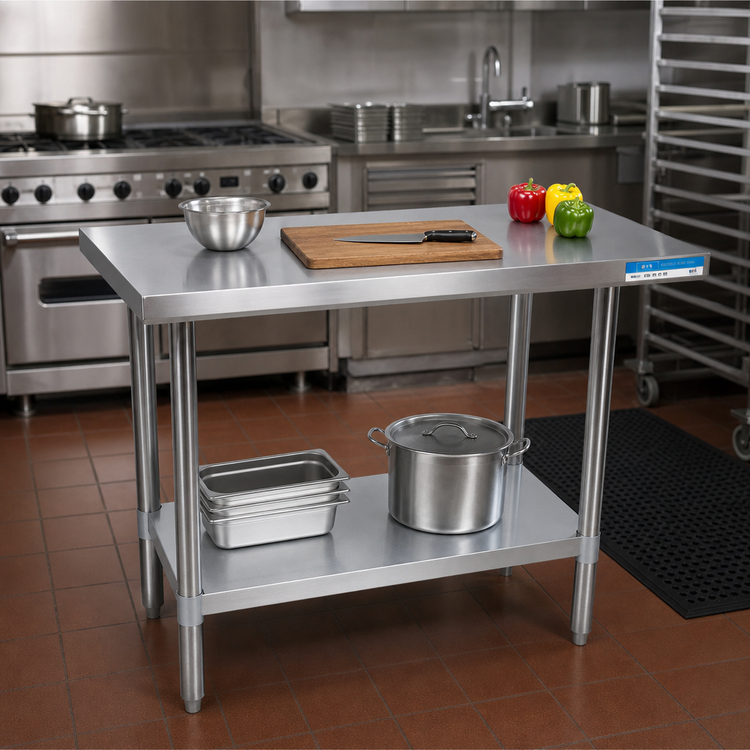 Product image #2 for BK Resources 60 x 18 Inch Stainless Steel Work Table with Galvanized Undershelf and Legs