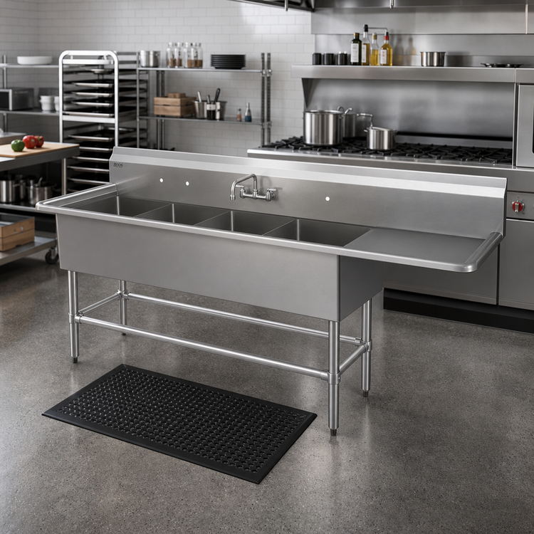 Product image #2 for John Boos Pro-Bowl 4-Compartment Stainless Steel Floor Model Sink with Right Drainboard, 12" Deep Bowls