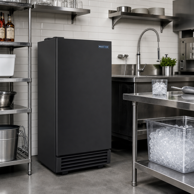 Product image #2 for Maxx Ice MIM50V Full-Size/Dice Cube Ice Machine With 25 lb Built-In Bin, Air-Cooled