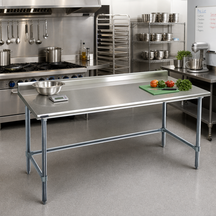Product image #2 for Deluxe Series 84-Inch x 24-Inch Stainless Steel Work Table with 1-1/2-Inch Rear Up-Turn and Galvanized Base
