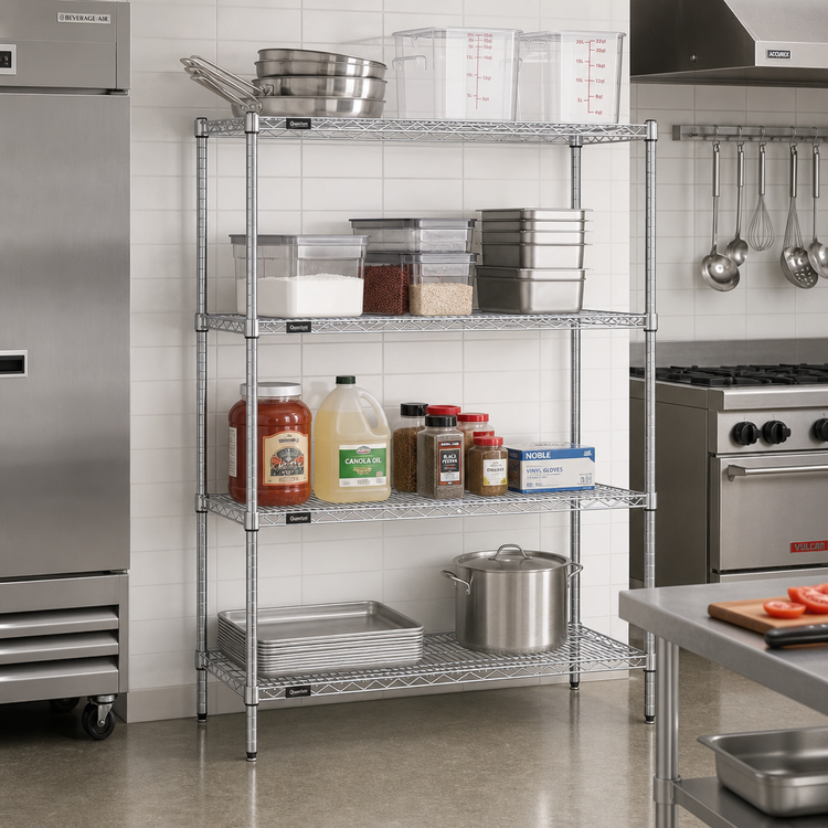 Product image #2 for Quantum 72 Inch W x 12 Inch D x 86 Inch H Chrome Plated Wire Shelving Starter Kit with 4 Shelves