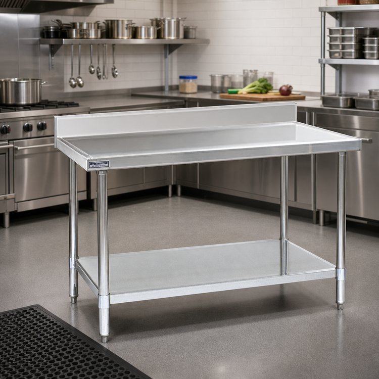 Product image #2 for Spec-Master Marine Series 84-Inch W x 36-Inch D Stainless Steel Work Table with 4-1/2-Inch Backsplash and Galvanized Undershelf