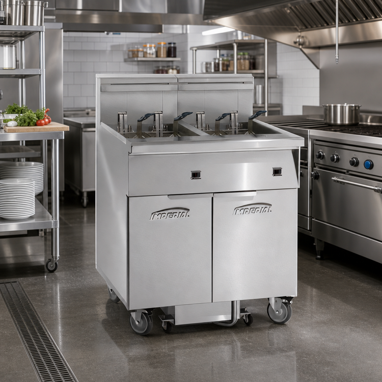 Product image #2 for Imperial Electric Floor Model Fryer with Built-In Space Saver Filter System, 3 x 50 lb. Tanks