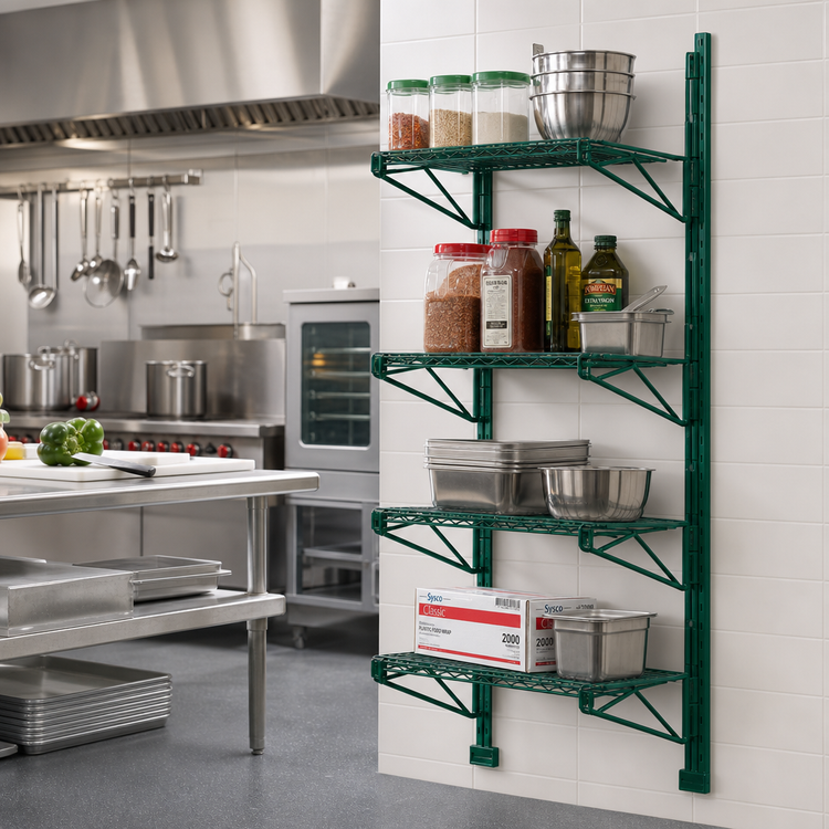 Product image #2 for Valu-Gard Green Epoxy Adjustable Post Wire Wall Mount Prepackaged End Unit for 14-Inch Shelves, 63-Inch Posts
