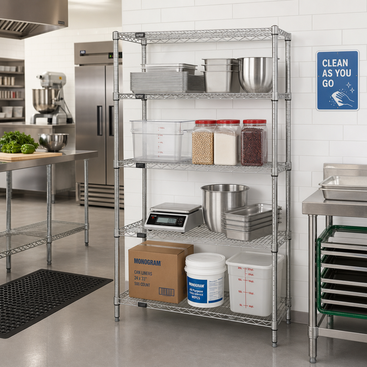 Product image #2 for Quantum 24"W x 21"D x 63"H Wire Shelving Starter Kit, 4-Shelf, 304 Stainless Steel