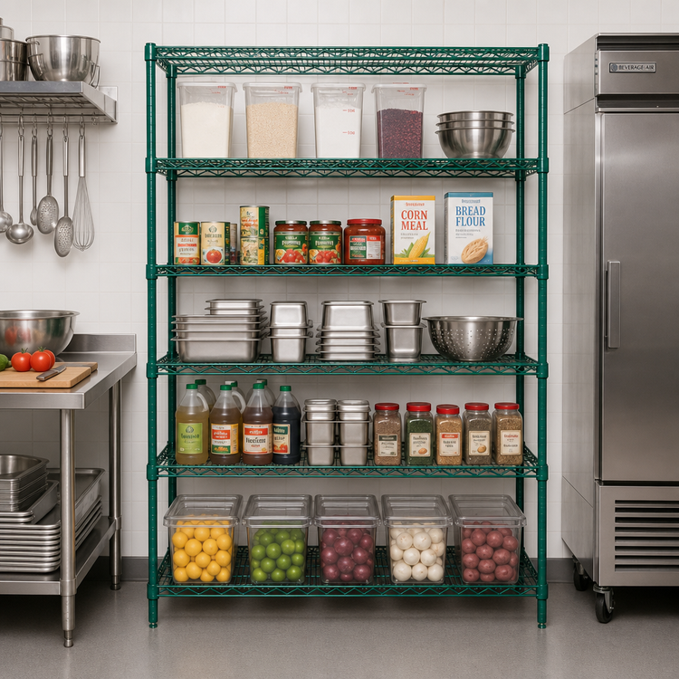 Product image #2 for Quantum 60" W x 18" D x 54" H 5-Shelf Stationary Wire Shelving Starter Kit, Green Epoxy Coated
