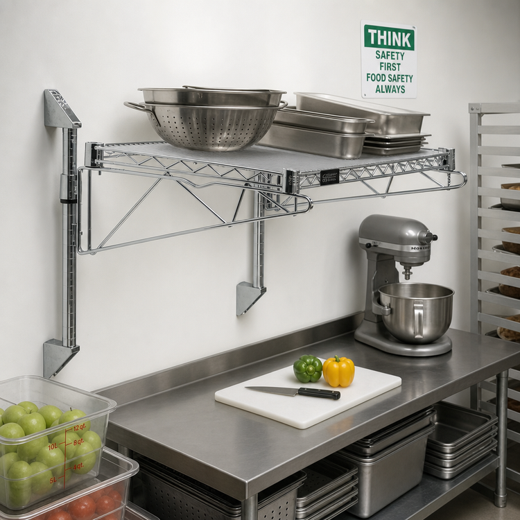 Product image #2 for Quantum Wall-Mount Cantilever Single Shelf Wire Shelving Unit, 42 x 24 Inch, Chrome Plated