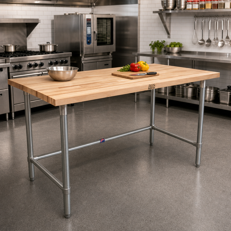 Product image #2 for John Boos Northern Hard Rock Maple Wood Top Work Table with Stainless Steel Base