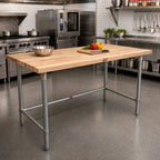Thumbnail image #2 for John Boos TNB07 36"W x 30"D Maple Wood Top Work Table, 2-1/4" Edge Grain Top, Stainless Steel Base, No Backsplash