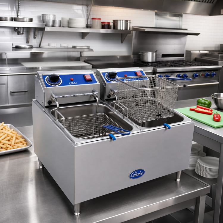 Product image #2 for Globe PF32E Dual Tank Electric Countertop Fryer, 32 lb. Oil Capacity