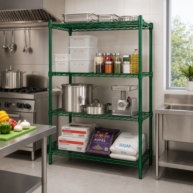 Product image #2 for Heavy Duty 4-Tier Stationary Wire Shelving Unit, 48 x 21 x 74 Inches, Green Epoxy Coated