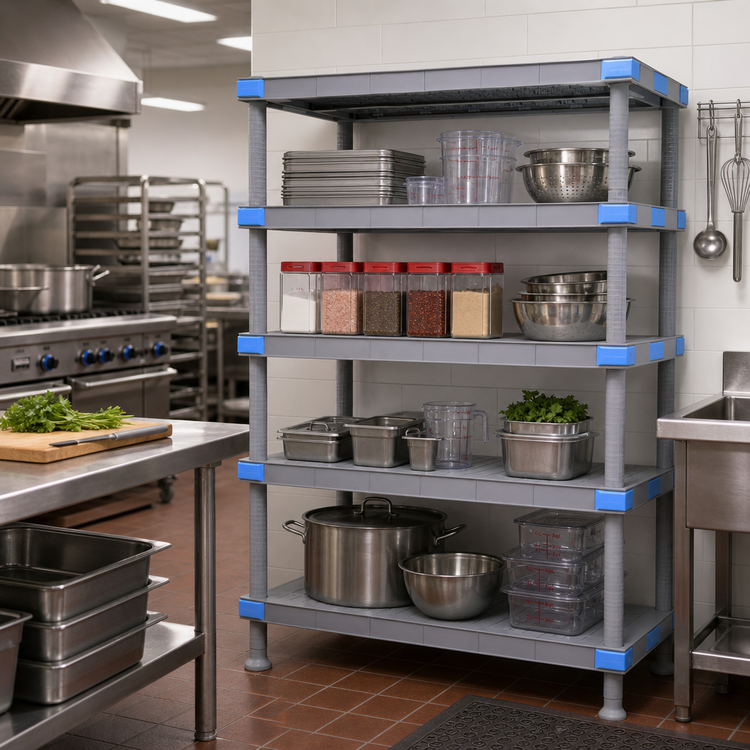 Product image #2 for Quantum Millenia 60"W x 21"D x 50"H Polymer Shelving Unit with 4 Solid Shelves, 2000 lb Capacity
