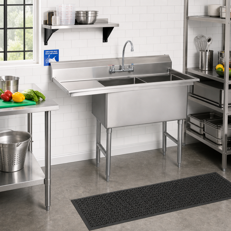 Product image #2 for Advance Tabco 2-Compartment Fabricated Stainless Steel Sink with Left Drainboard, 16 x 20 x 14-Inch Bowls