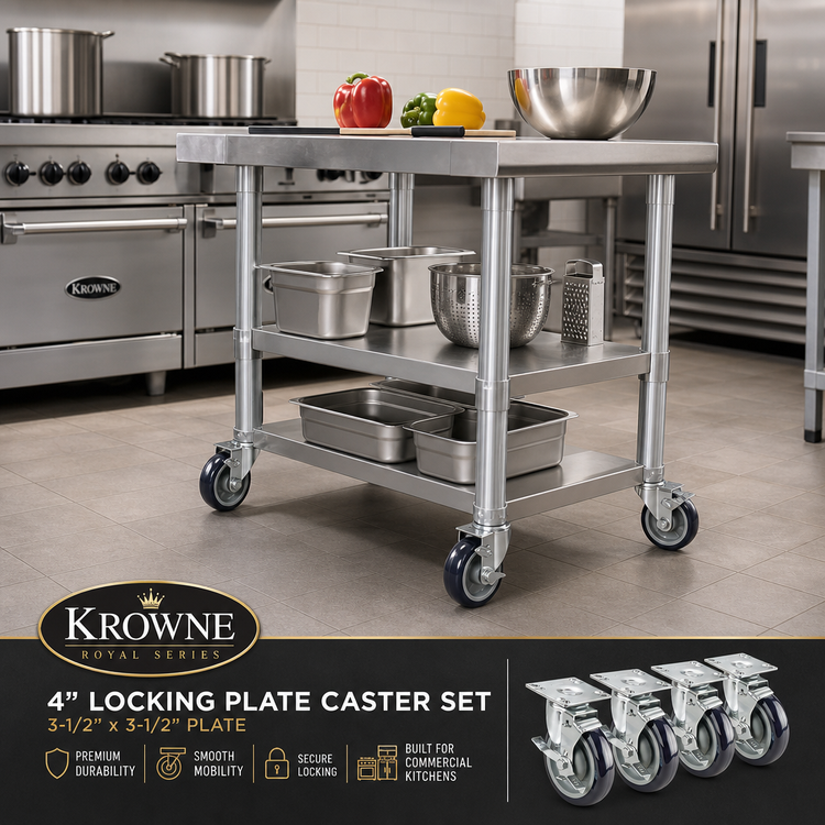 Product image #2 for Krowne Royal Series 4-Inch Locking Plate Caster Set with 3-1/2 x 3-1/2 Plate