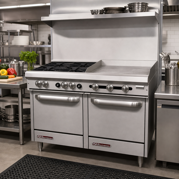 Product image #2 for Southbend S-Series 48-Inch Commercial Gas Restaurant Range with 2 Open Burners, 36-Inch Griddle, Standard Oven and Cabinet Base