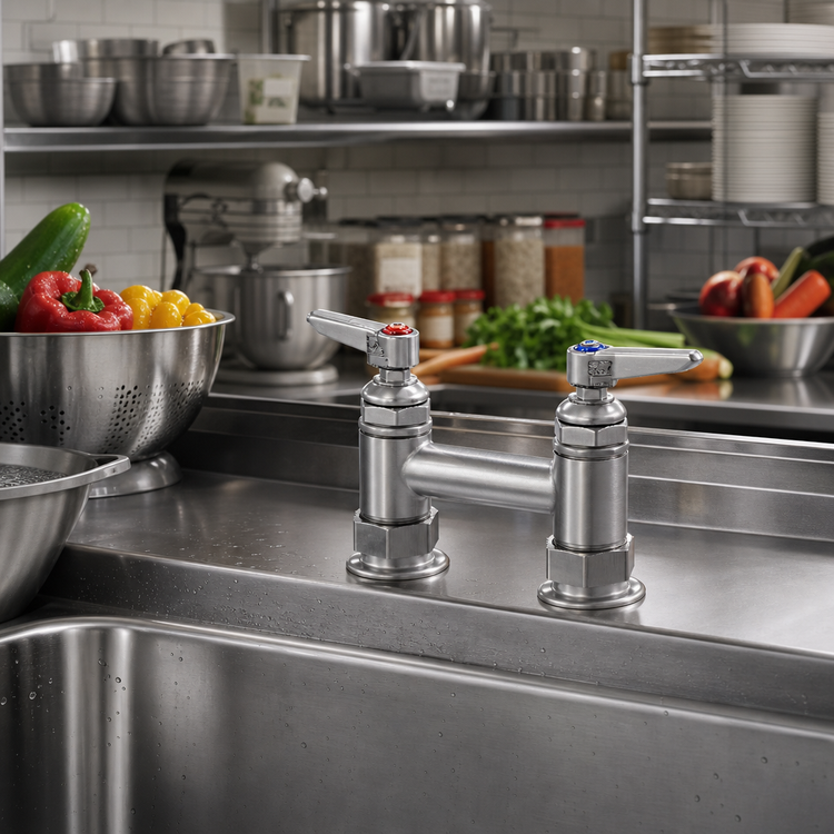 Product image #2 for Double Pantry Deck-Mount Mixing Faucet with Lever Handles, Quarter-Turn Ceramic Cartridges, and 4-Inch Centers, Less Nozzle