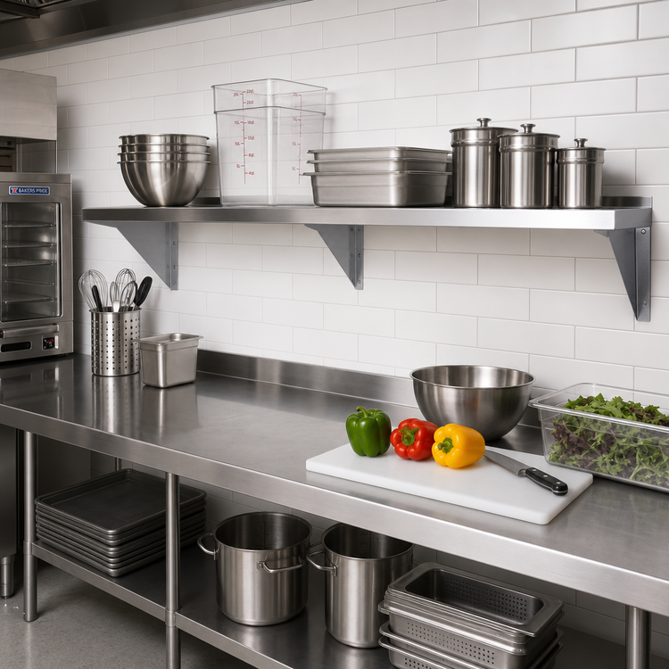 Product image #2 for Wall-Mounted Shelf with Center Bracket, 72 x 12 x 10 Inches, 18-Gauge 430 Stainless Steel
