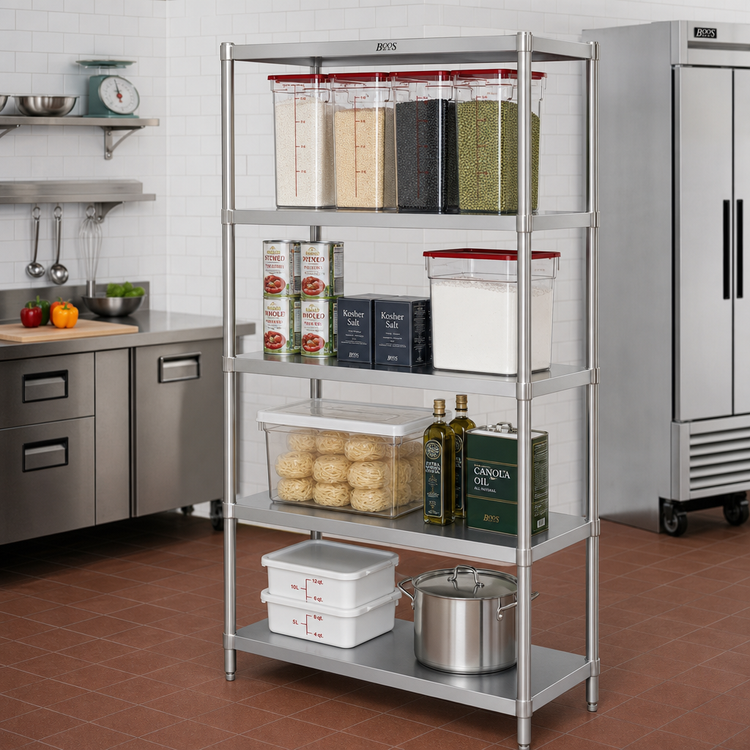 Product image #2 for John Boos Stainless Steel Dry Storage Shelving Unit with 4 Adjustable Shelves, 42W x 24D x 72H