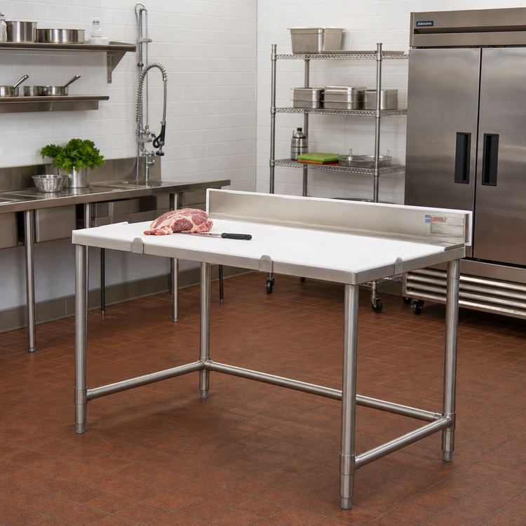 Product image #2 for Eagle Group Boning Table with Poly Top, 96-Inch x 24-Inch, Stainless Steel Tubular Base