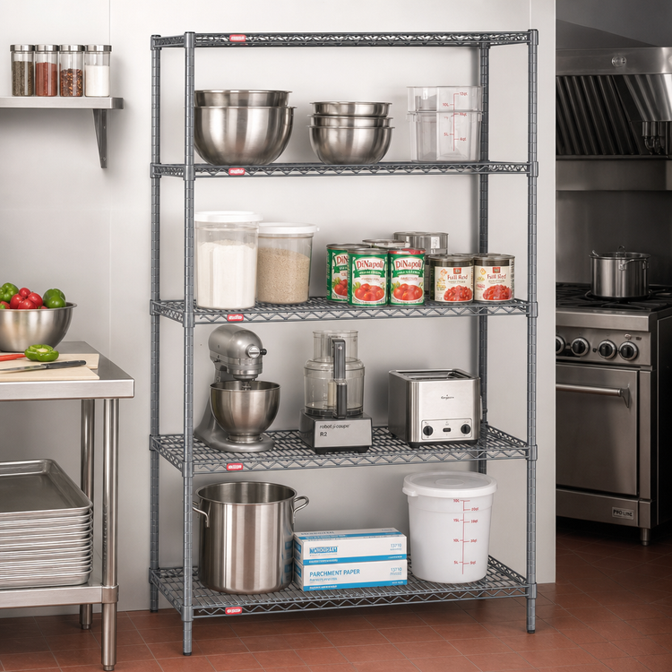 Product image #2 for Eagle Group Valu-Master 4-Tier Starter Wire Shelving Unit, 48"W x 18"D x 63"H, Pewter Gray Epoxy