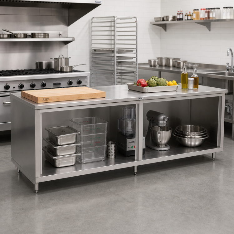 Product image #2 for John Boos 132-Inch x 36-Inch Stainless Steel Open Front Cabinet Base Work Table