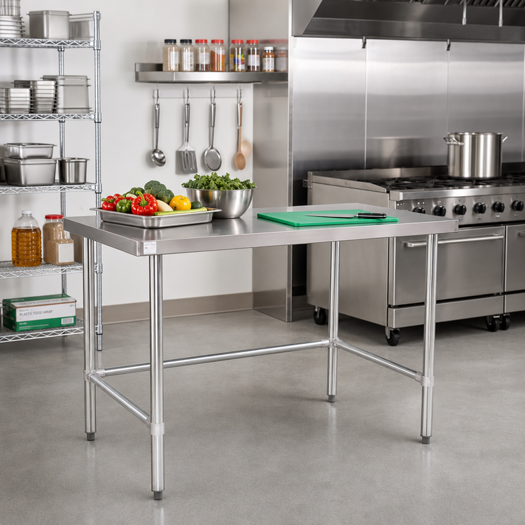 Product image #2 for Klinger's Trading Heavy Duty Stainless Steel Flat Top Work Table with Open Base, 72-Inch x 24-Inch x 36-Inch