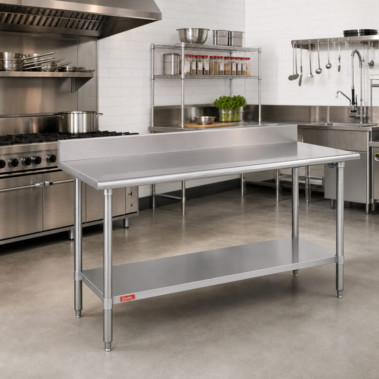 Product image #2 for Duke 60-Inch x 24-Inch 16-Gauge 300 Series Stainless Steel Work Table with 5-Inch Riser and Stainless Undershelf