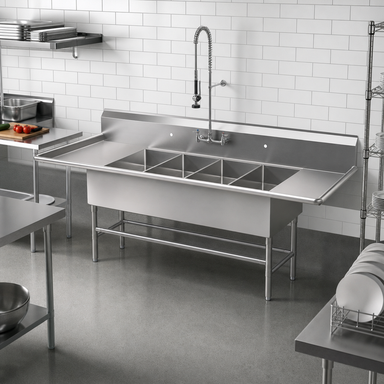 Product image #2 for John Boos Pro-Bowl 4-Compartment Stainless Steel Sink with Left and Right Drainboards, 18 x 24 x 14 Inch Bowls