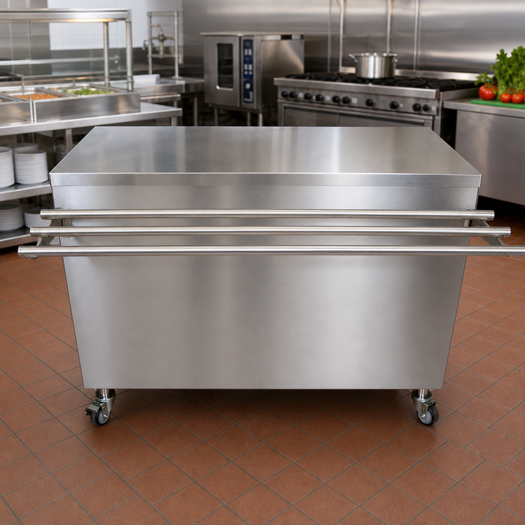 Product image #2 for BK Resources 48-Inch Stationary Modular Stainless Steel Serving Counter with Hinged Door and Tray Shelf