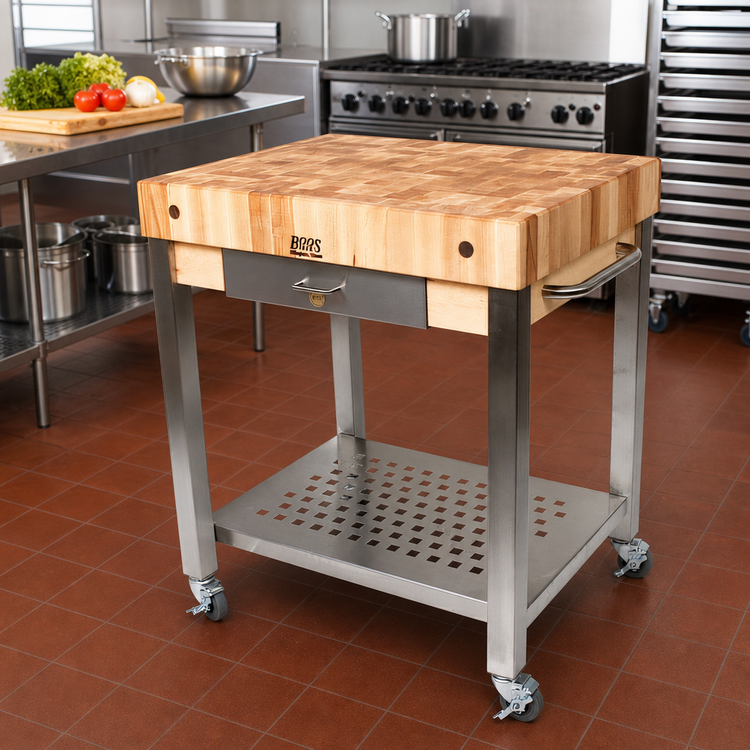 Product image #2 for John Boos Cucina Technica End Grain Maple Butcher Block Work Cart with Drawer and Casters