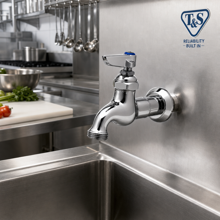 Product image #2 for T&S Brass B-0717 Heavy-Duty Single Sink Wall-Mount Faucet with Lever Handle, 1/2" NPT Inlet, and Garden Hose Outlet