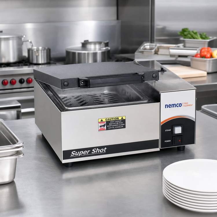 Product image #2 for Nemco Super Shot Electric Countertop Steamer, Half-Size Pan, 120V