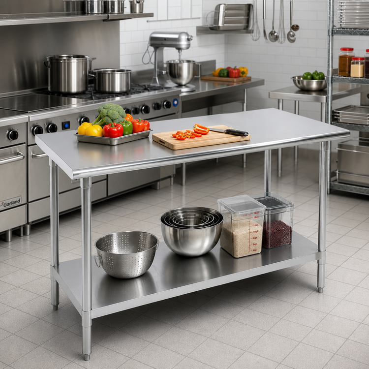 Product image #2 for Advance Tabco 84" x 24" Flat Top Stainless Steel Work Table with Adjustable Undershelf