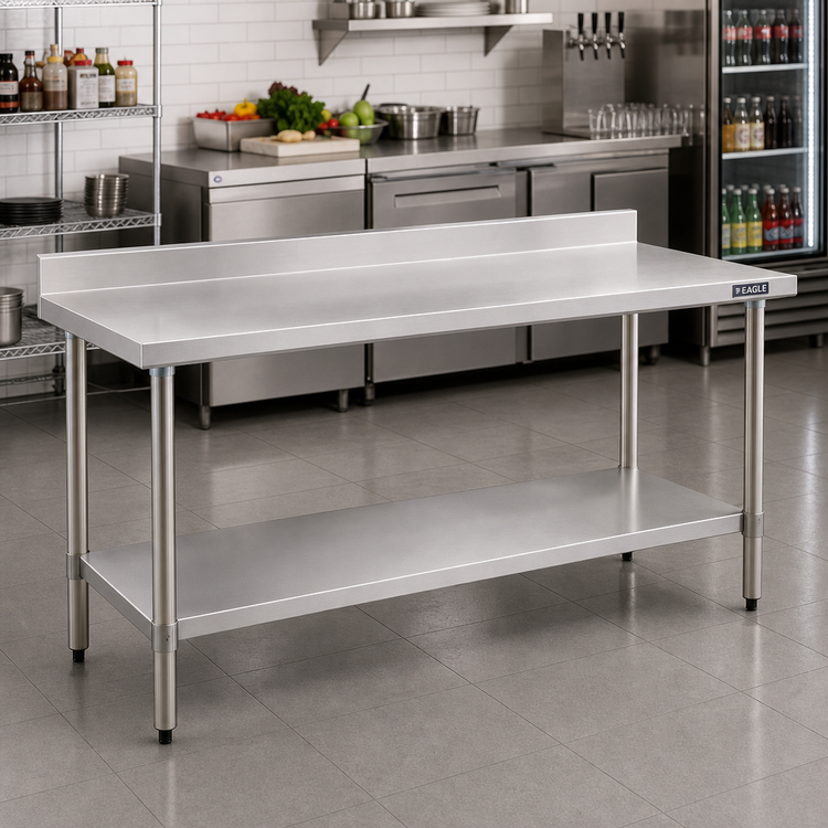 Product image #2 for Eagle Deluxe 108-Inch Stainless Steel Underbar Work Table with 4-1/2-Inch Backsplash and Adjustable Undershelf