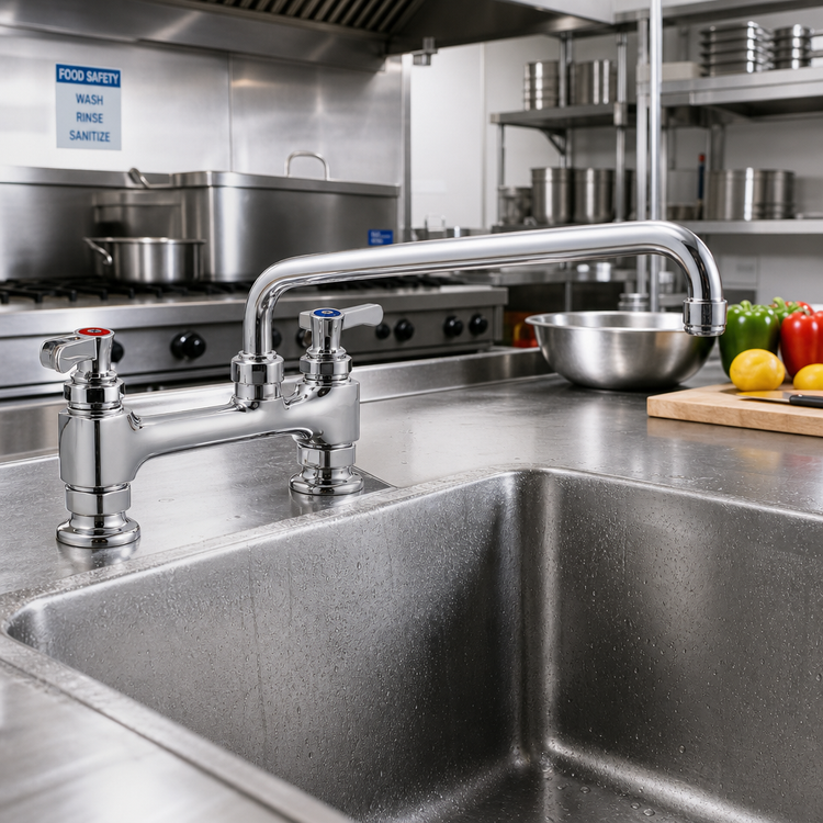 Product image #2 for OptiFlow Heavy Duty Commercial Deck Mount Faucet with 14-Inch Swing Spout