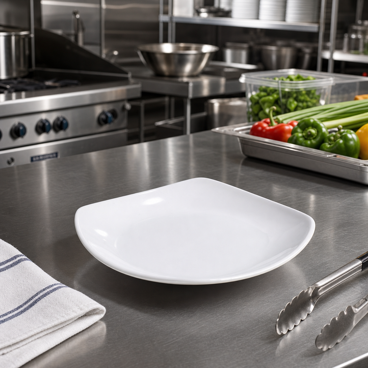 Product image #3 for Carlisle 9-1/2-Inch Square Melamine Dinner Plate with Rolled Edge, White