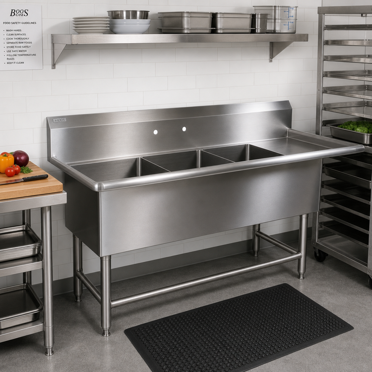 Product image #2 for John Boos Pro-Bowl 3-Compartment Stainless Steel Sink with Right-Hand Drainboard, 24" x 24" x 12" Bowls