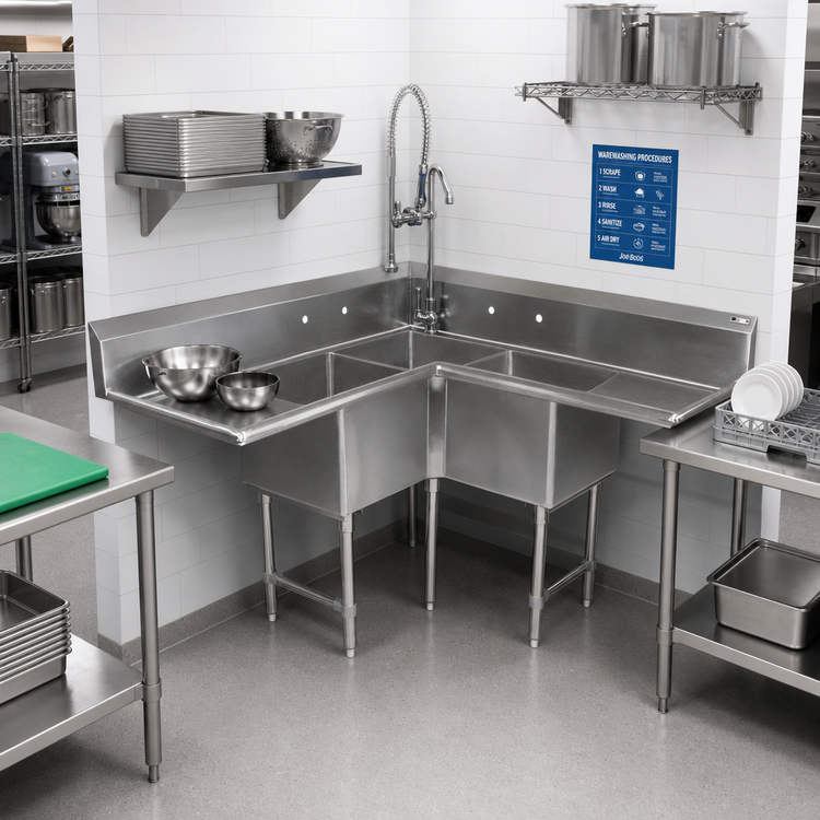 Product image #2 for John Boos Pro-Bowl 3-Compartment Corner Sink with 2 Drainboards