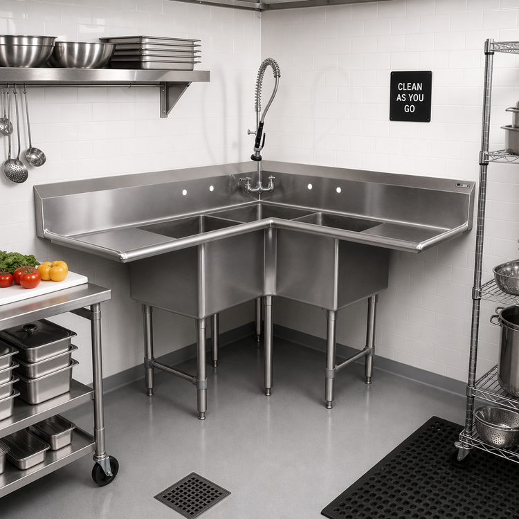 Product image #2 for John Boos Pro-Bowl 3-Compartment Corner Sink with 2 Drainboards