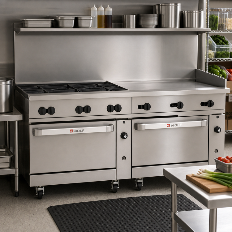 Product image #2 for Wolf Challenger XL 72-Inch Gas Restaurant Range with 6 Open Burners, 36-Inch Griddle, and 2 Convection Ovens