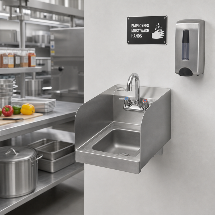 Product image #2 for John Boos Pro-Bowl Wall-Mount Hand Sink with Side Splashes and Faucet, 9 x 9 x 5 Inch Bowl