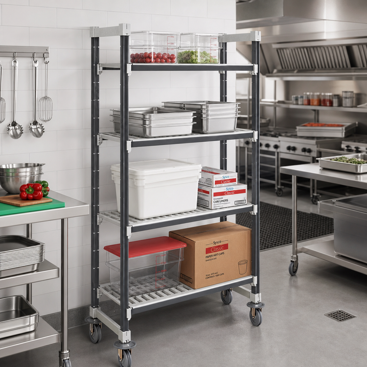 Product image #2 for Cambro Camshelving Elements XTRA High Density 4-Shelf Vented Mobile Starter Unit, 24 x 36 x 78-1/4 Inches, Speckled Gray