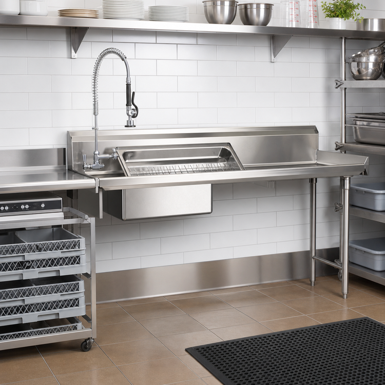 Product image #2 for Straight Soiled Dishtable with 20-Inch x 20-Inch x 5-Inch Pre-Rinse Sink, Right-to-Left Operation