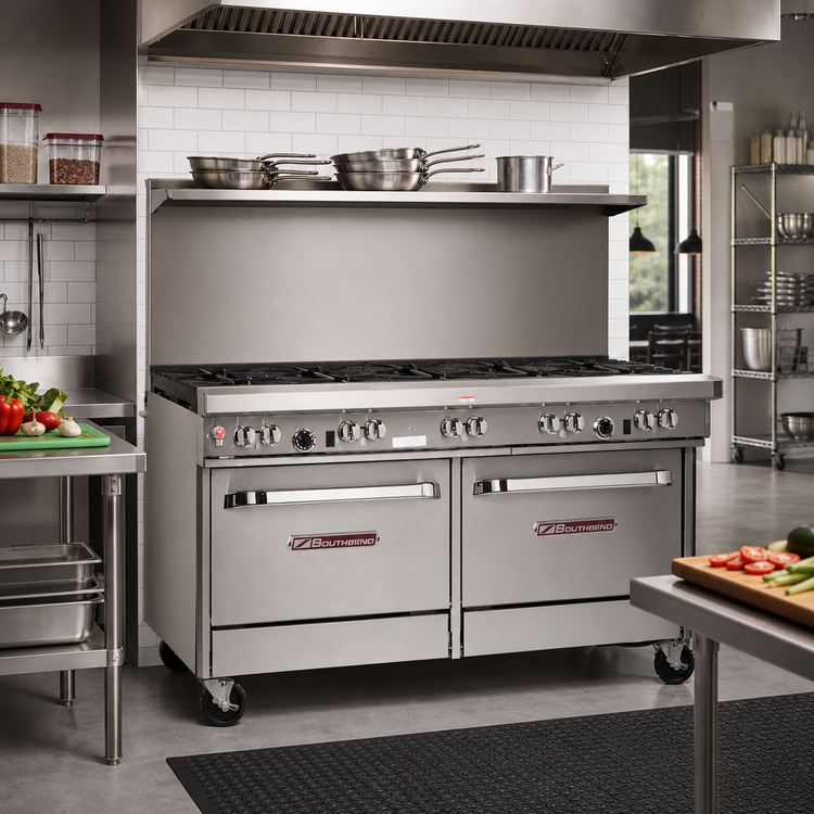 Product image #2 for Southbend Ultimate 60-Inch Gas Restaurant Range with 10 Open Burners, 2 Cabinets, and Hi-Shelf Backriser