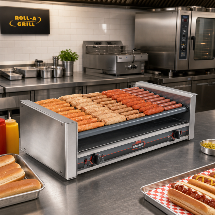 Product image #2 for Roll-A-Grill 45-Hot-Dog Slanted Hot Dog Roller Grill, 10 GripsIt Rollers, 220V