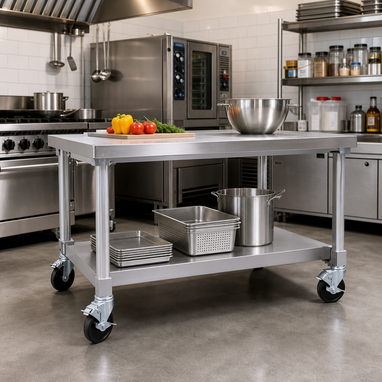 Product image #2 for New Age 72-Inch Mobile Aluminum Equipment Stand with 12-Gauge Top, Adjustable Undershelf and Casters